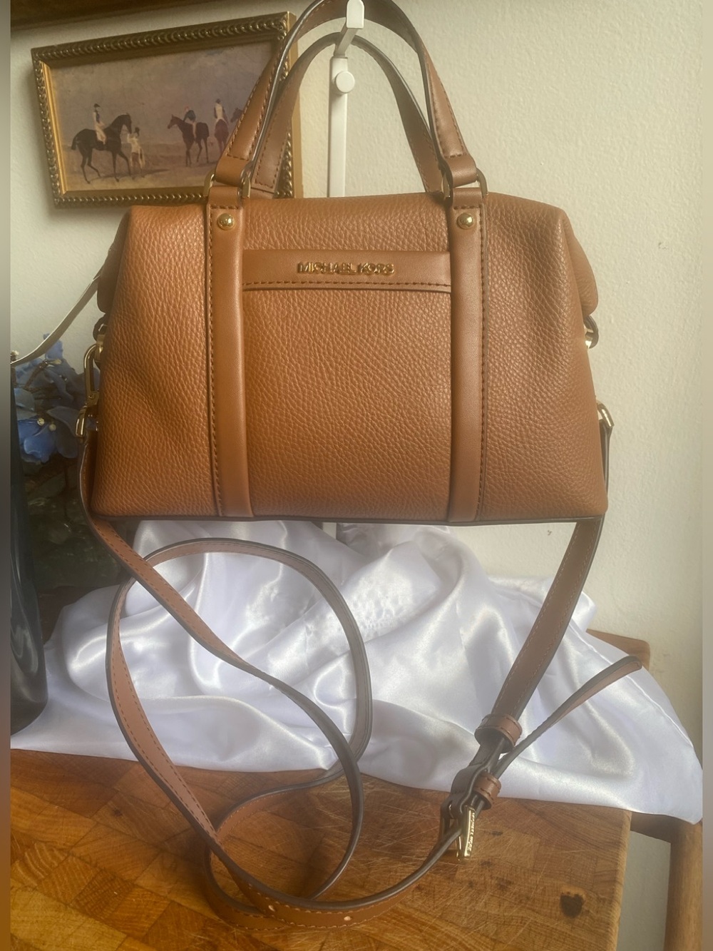 Michael Kors Beck Small Satchel Luggage Brown Pebbled Leather NWT